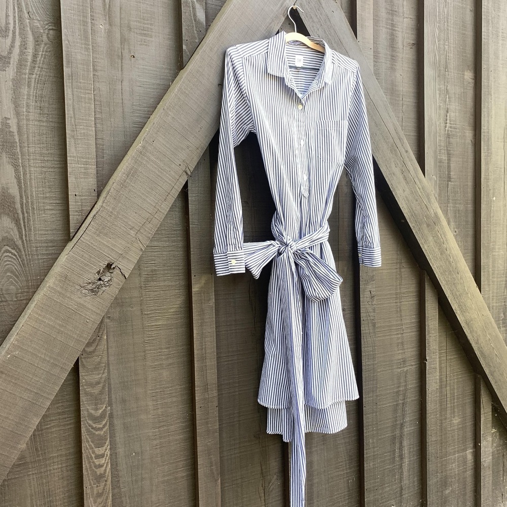 Gap Dress Womens XS Blue Stripe Shirt Midi Long Sleeve Belted Button Front